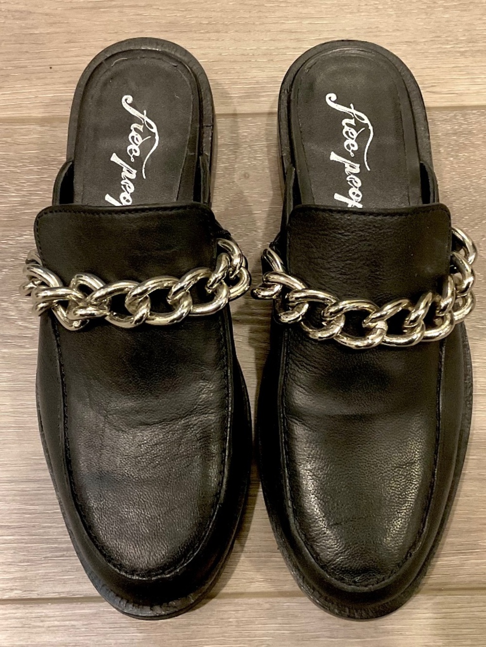 FREE PEOPLE Vida Chain Leather  Mule Black Size EU 36 Size 6